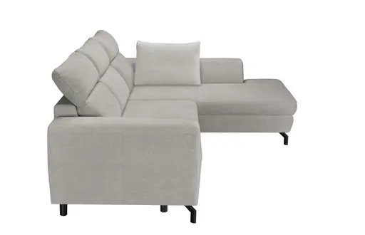Ecksofa - 2-Sitzer mit Ecke rechts, Schlaffunktion mit Bettkasten, Stoff, Silbergrau