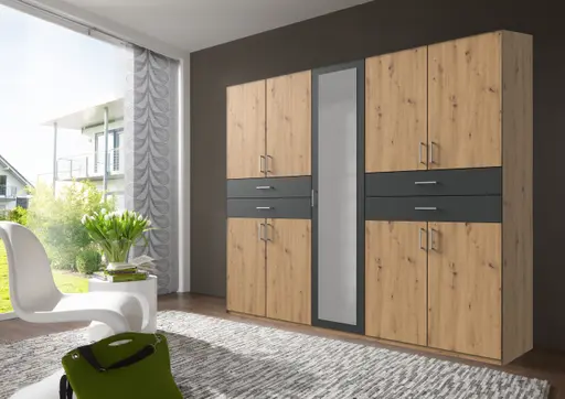 Drehtürenschrank- B ca. 225 cm, Eiche Dekor, Graphit