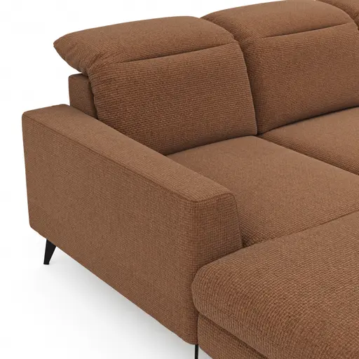 Wohnlandschaft Alegria - Longchair links mit 2,5-Sitzer und Ecke rechts inkl. Kopfteil/ Sitztiefe verstellbar, Stoff, Kurkuma