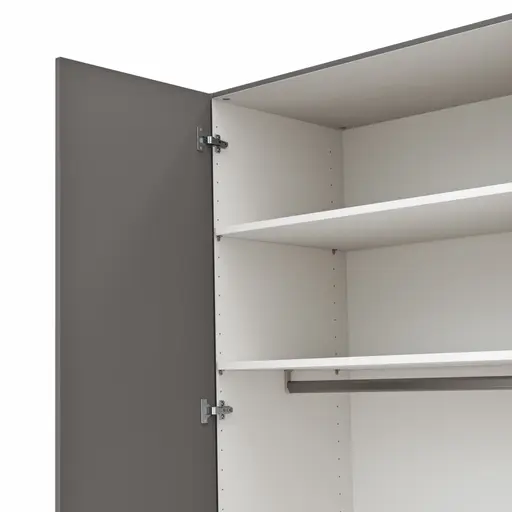 Drehtürenschrank Viana - B ca. 303 cm, Lack, Steingrau, Riffholz, Wildeiche