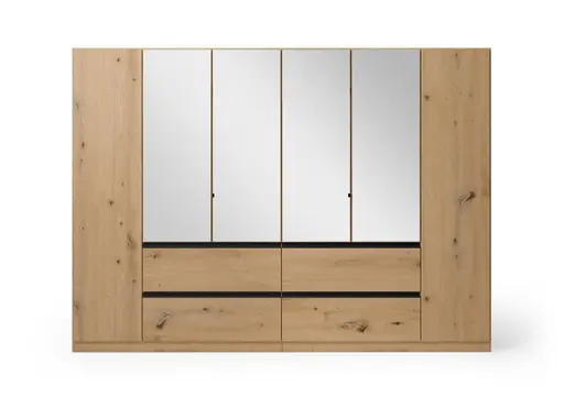 Drehtürenschrank RASA- B ca. 136 cm, Eiche Dekor, Spiegel