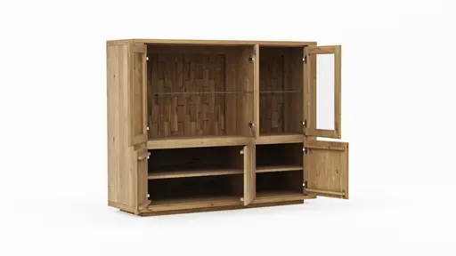 Highboard Bakersfield - Rückwand mit Holzschindeln, Asteiche massiv, geölt