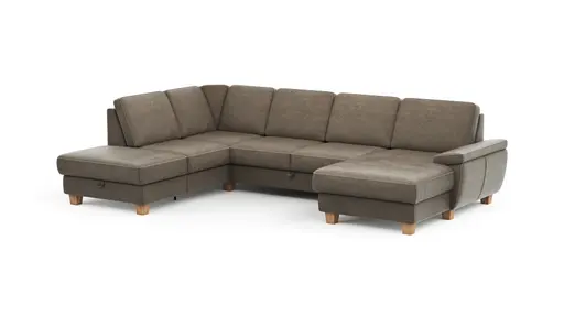 Wohnlandschaft Sommerville - Ecke links mit 2,5-Sitzer und Longchair rechts, inkl. Schlaffunktion (manuell), Stoff, Braun