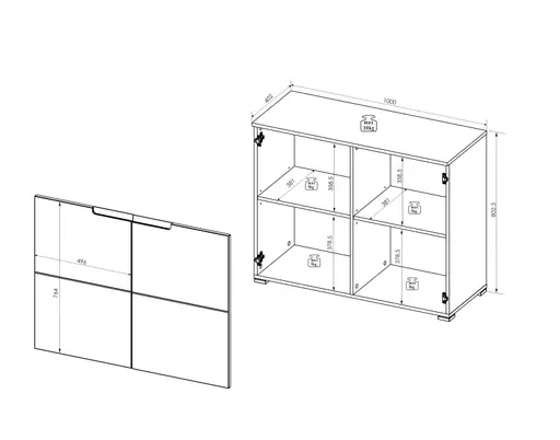 Kommode - B ca. 100 cm, Weiß, Weiß Hochglanz