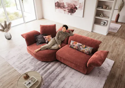 Ecksofa - Ecke links mit 1-Sitzer, Kopfteil/Armlehne verstellbar, Stoff, Rost