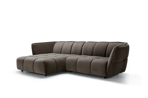 Ecksofa Hedda - Longchair links, 1-Sitzer, Velour, Rauchbraun