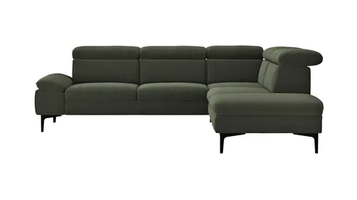 Ecksofa Felipa - 2,5-Sitzer mit Ecke rechts inkl. Kopfteil verstellbar, Stoff, Dunkelgrün