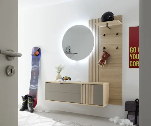 Hängeschuhschrank - B ca. 133 cm, Riva Eiche Nachbildung, Basalt