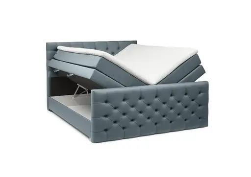 Boxspringbett SANDRIN E- Liegefläche ca. 200x200 cm, Stoff, Graublau, inkl. Stauraum und Fußteil