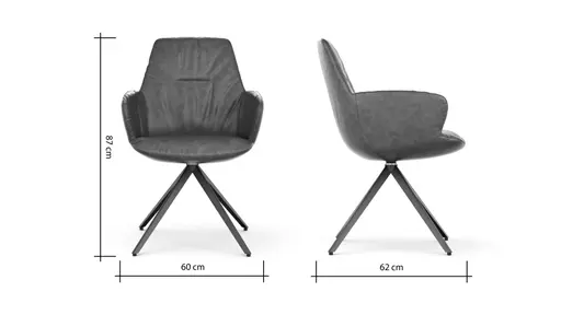 Armlehnstuhl Pegara - Leder, Ash, Gestell, Anthrazit