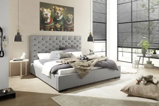 Bettgestell SANDRIN E- Liegefläche ca. 180x200 cm, Stoff, Taupe, inkl.Lattenrost und Stauraum