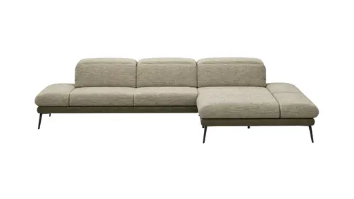 Ecksofa Elena - 2,5-Sitzer und Longchair rechts, Kopfteil/Armlehne verstellbar, Stoff Limette