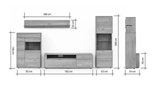 Wohnwand Amora - Wildeiche massiv bianco