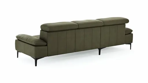 Ecksofa Felipa - Longchair links mit 2,5-Sitzer inkl. Kopfteil verstellbar, Leder, Olive