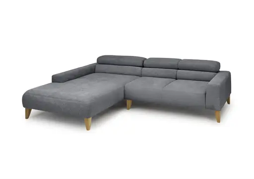 Ecksofa CHENOA - Longchair links mit 2-Sitzer, Kopfteil verstellbar, Stoff, Anthrazit
