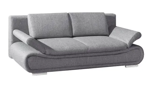 Querschläfer - Schlaffunktion mit Bettkasten, Armlehne verstellbar, Stoff, Grau