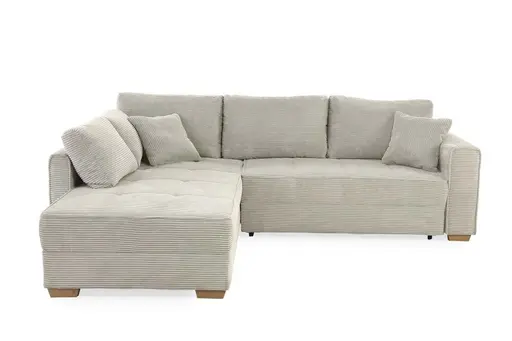 Ecksofa JAMELL - 2,5-Sitzer, Ecke rechts inkl. Schlaffunktion mit Bettkasten, Stoff, Graubeige