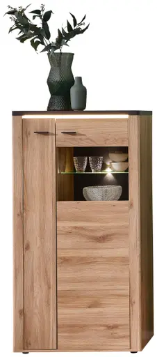 Highboard - mit Beleuchtung, B ca. 78 cm, Eiche Nachbildung, Eiche dunkel Nachbildung