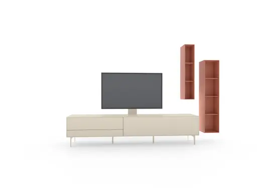 Wohnwand Colore - mit Beleuchtung, Lack, Kaschmir, Sandbeere