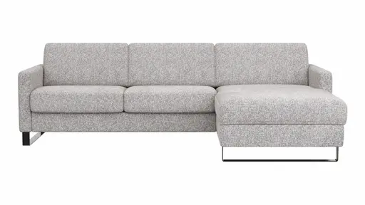 Schlafsofa Laredo - 2-Sitzer mit Longchair rechts inkl. Schlaffunktion mit Bettkasten, Stoff, Graubeige