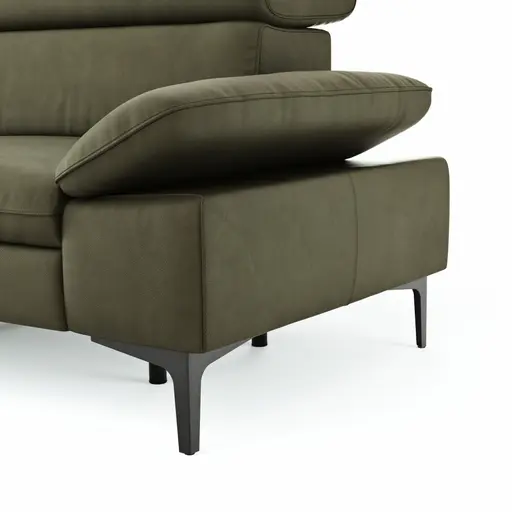 Ecksofa Felipa - Ecke links mit 2,5-Sitzer inkl. Armlehne verstellbar und Rückenlehne/Sitztiefe verstellbar (motorisch), Leder, Olive