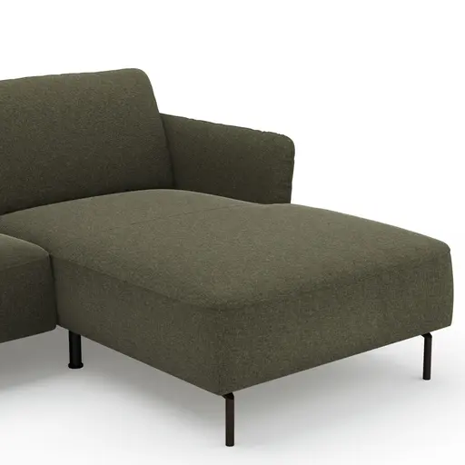 Ecksofa Leona - 3-Sitzer mit Longchair rechts inkl. Sitzvorzug motorisch, Stoff, Braungrün