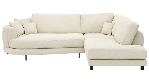 Ecksofa Solenne - Diwan rund links mit Ottomane rechts, Stoff, Weiß