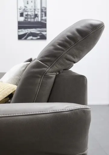 Ecksofa Rockport B - 2,5-Sitzer mit Longchair rechts inkl. Kopfteil/Sitztiefe/Armlehne verstellbar, Leder, Grau