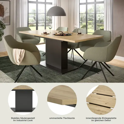 Esstisch - ausziehbar, LB ca. 150x90 cm, Artisan Eiche Nachbildung, Grau