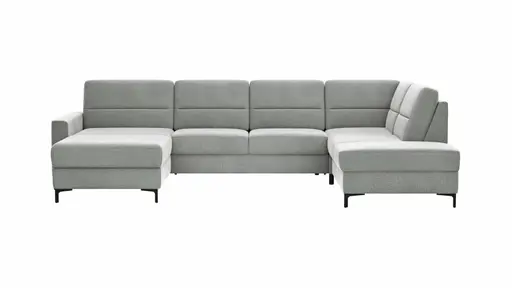 Wohnlandschaft Merlos H - Longchair links und 2,5-Sitzer mit Ecke rechts inkl. Relaxfunktion (motorisch), Stoff, Grau