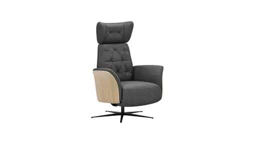 Drehsessel Aberdeen - Größe M, inkl. Relaxfunktion, Holzblende furniert, Nussbaum, Stoff, Anthrazit