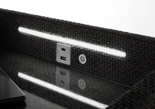 Nachttisch- Schwarz, mit Glasplatte, inkl. Beleuchtung