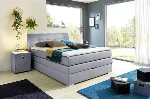 Boxspringbett- Liegefläche ca. 140x200 cm, Stoff, Hellgrau, inkl. Bettkasten