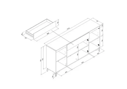 Sideboard - B ca. 177 cm, Schiefer Nachbildung, Anthrazit
