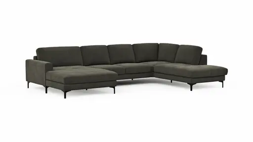 Wohnlandschaft Oviedo - Longchair links mit 2-Sitzer und Ecke rechts, Stoff, Braungrün