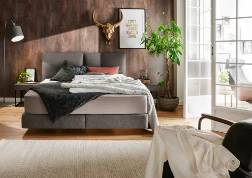 Boxspringbett Alpin - Liegefläche ca. 180x200 cm, Stoff, Anthrazit