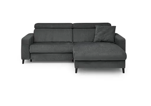 Ecksofa JANKO - 1-Sitzer mit Longchair rechts, Relaxfunktion motorisch, Stoff, Dunkelgrau
