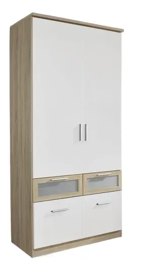 Drehtürenschrank RIMON- B ca. 91 cm, Eiche Dekor, Weiß