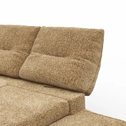 Ecksofa Lucero 2.0 - Longchair mit 2-Sitzer rechts inkl. Sitztiefenverstellung, Drehsitz und Sitztiefe verstellbar, Stoff, Cognac