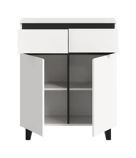 Kommode - B ca. 80 cm, Weiß, Schwarz