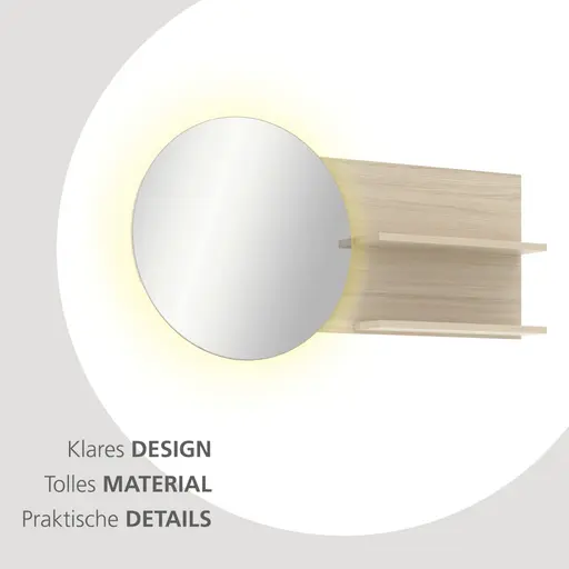 Garderobe - mit Beleuchtung, Riva Eiche Nachbildung, Basalt