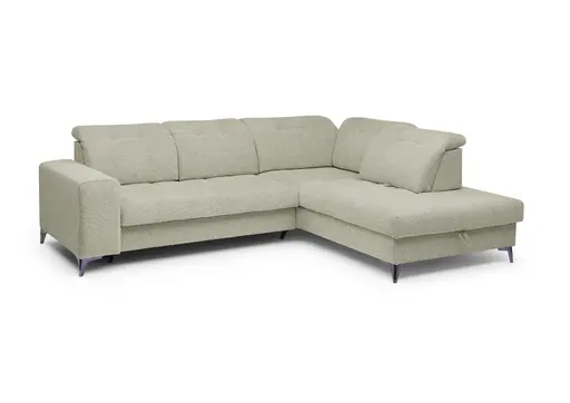 Ecksofa -2-Sitzer mit Ecke rechts, Kopfteil verstellbar, Sitztiefe verstellbar motorisch, Stoff, Perlmutt