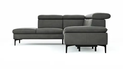 Ecksofa Felipa - Ecke links mit 2,5-Sitzer inkl. Armlehne verstellbar und Rückenlehne/Sitztiefe verstellbar (motorisch), Leder, Grau