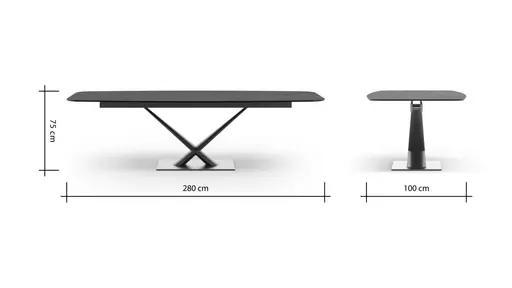 Esstisch Savona - LB ca. 280x100 cm, Fix, Keramik, Schwarz, Bootsform