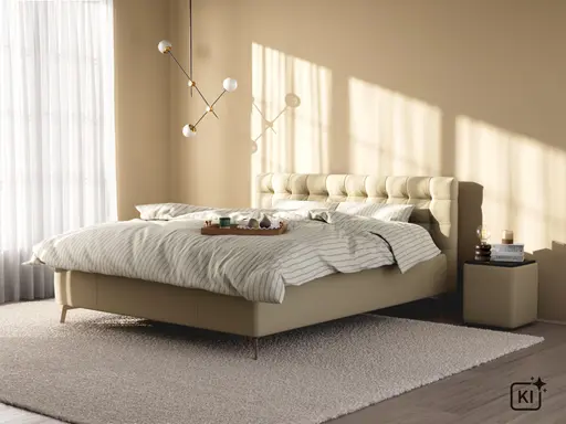 Bettgestell Coria - Liegefläche 180x200 cm, Leder, Bisquit