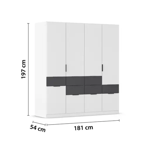 Drehtürenschrank RAAS- B ca. 181 cm, Weiß, Dunkelgrau