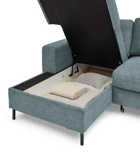 Ecksofa - Longchair links mit 2-Sitzer, Stoff, Azur