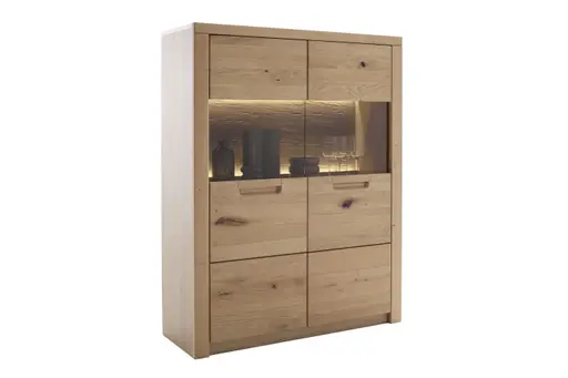 Wohnwand - mit Beleuchtung und Fernbedienung, Eiche Nachbildung, Eiche massiv geölt