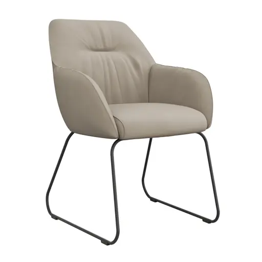 Armlehnstuhl Noli - Leder, Limone, Kufe