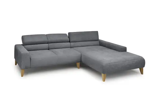 Ecksofa CHENOA - 2-Sitzer mit Longchair rechts, Kopfteil verstellbar, Stoff, Anthrazit